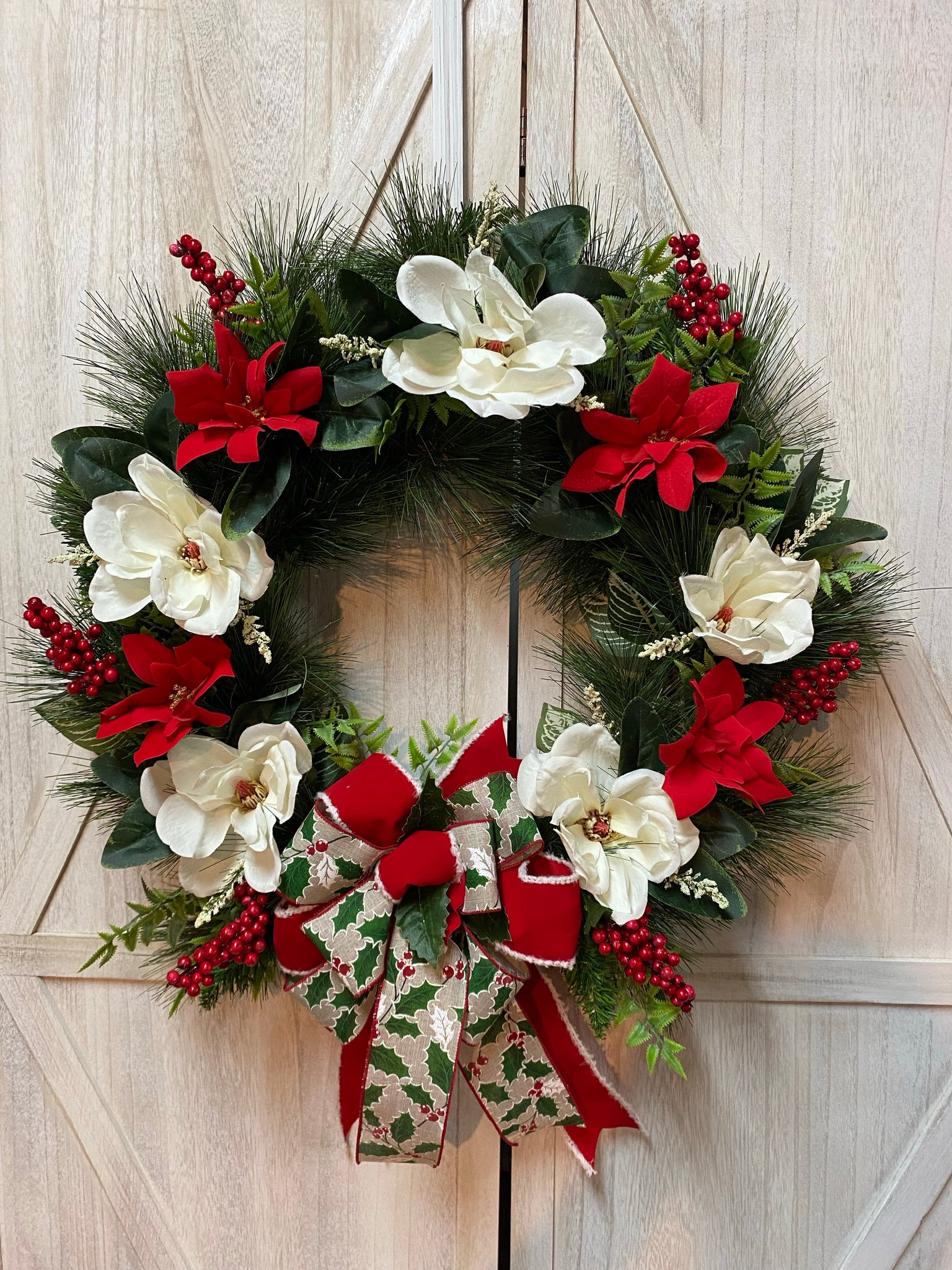 Magnolia and Poinsettia Wreath