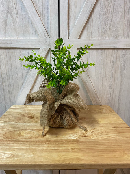 Burlap Sack Arrangement (Greenery or Flowering bush)