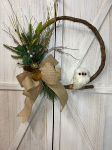 Winter Owl - Grapevine Hoop Wreath