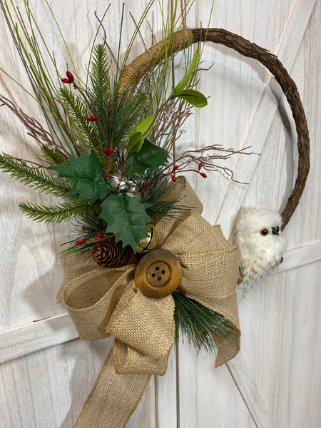 Winter Owl - Grapevine Hoop Wreath