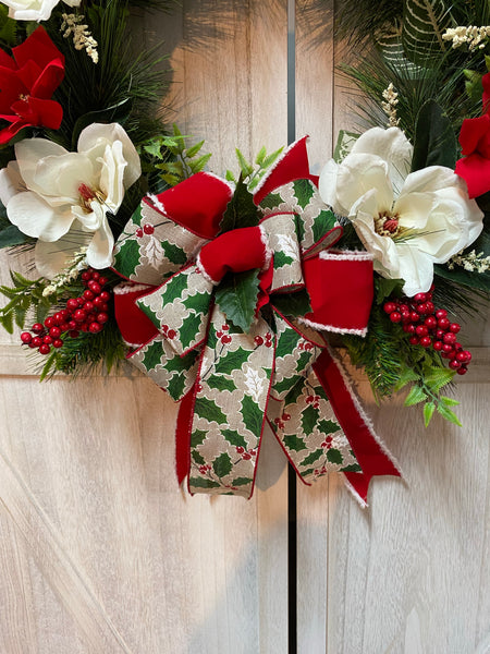 Magnolia and Poinsettia Wreath