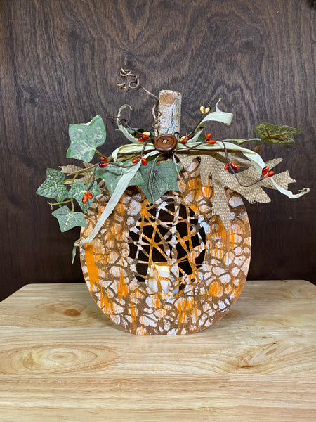 Lighted Wood Pumpkin