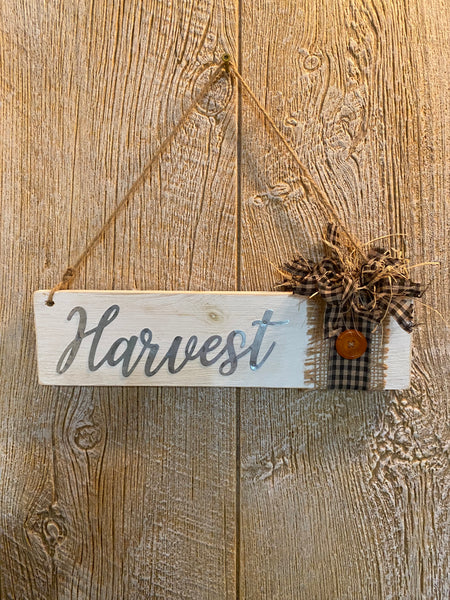 Harvest Sign with plaid bow