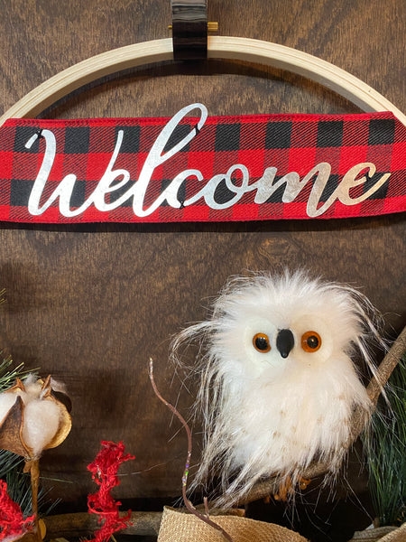 Welcome Winter Owl - Hoop Wreath