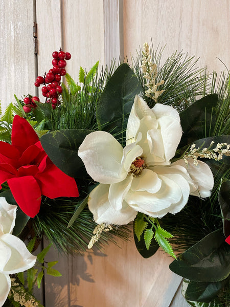 Magnolia and Poinsettia Wreath