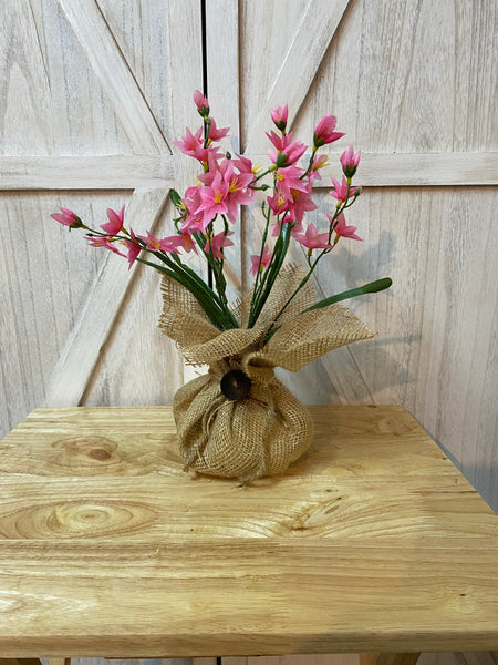 Burlap Sack Arrangement (Greenery or Flowering bush)