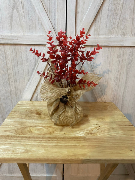 Burlap Sack Arrangement (Greenery or Flowering bush)