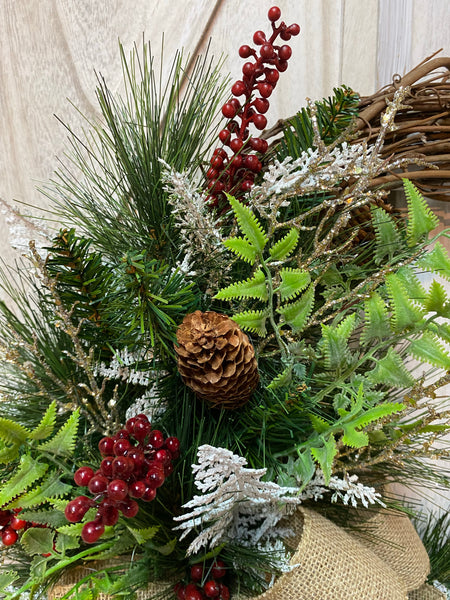 Pine & Berry Wreath with Cross