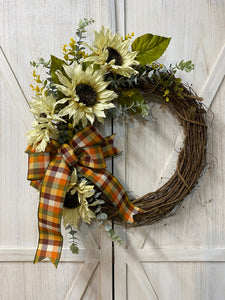 Cream Sunflowers and Eucalyptus Wreath