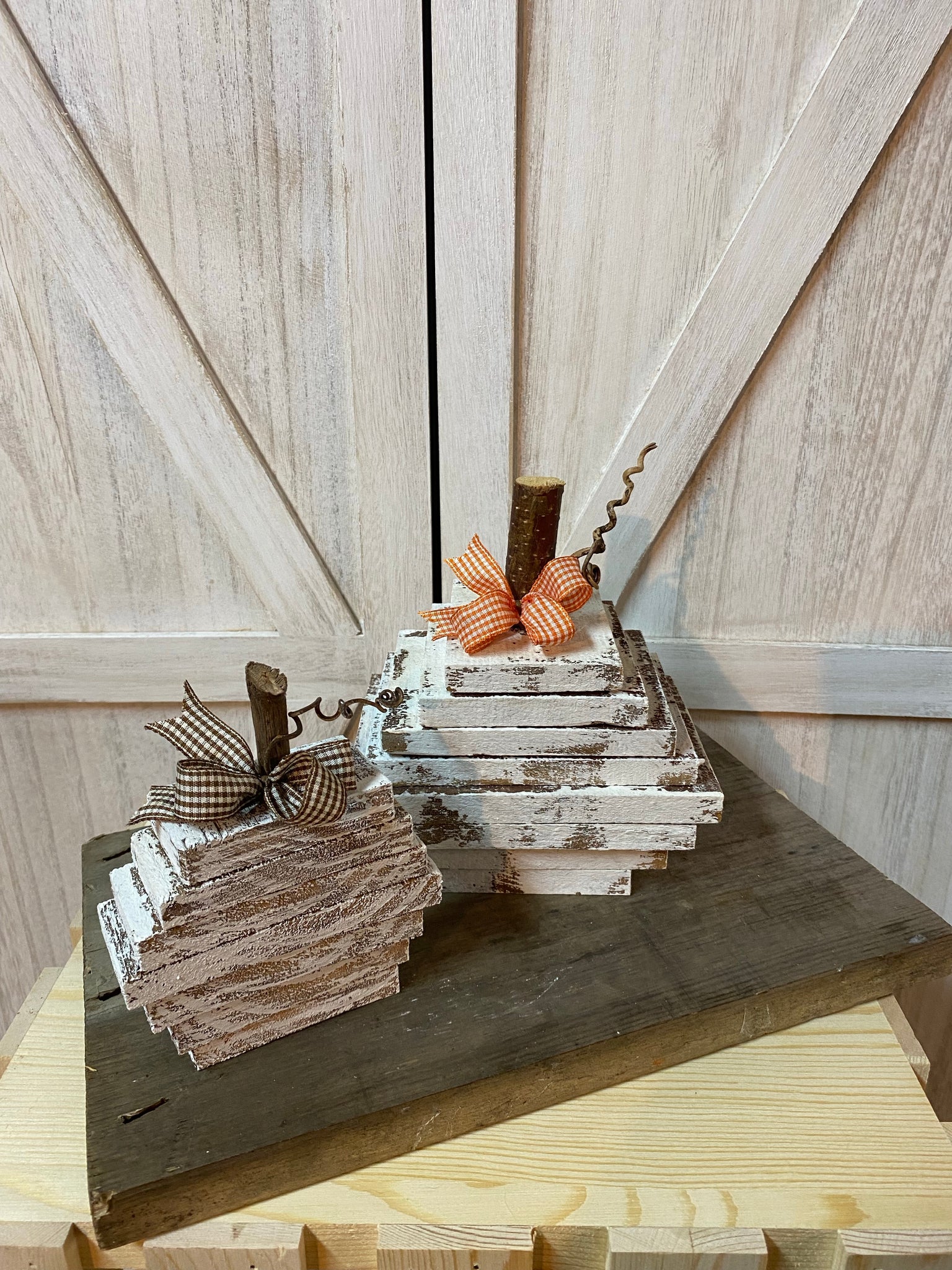 Wood Stacked Pumpkins (2pc set)