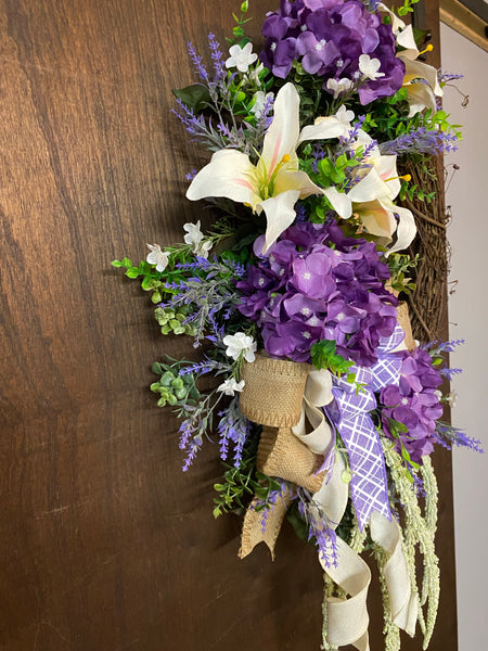 Easter Lily & Hydrangea Grapevine Wreath