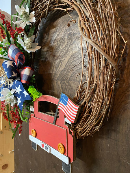 Patriotic Americana Red Truck Wreath