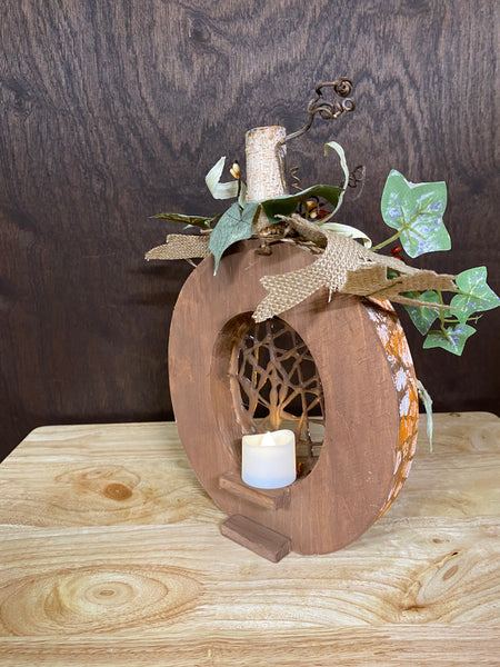 Lighted Wood Pumpkin