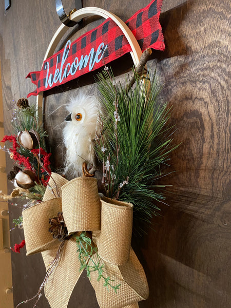 Welcome Winter Owl - Hoop Wreath