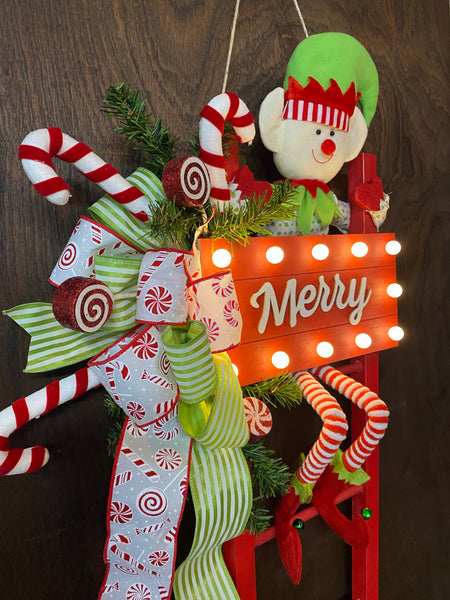 Elf on the Ladder Wreath - Rail