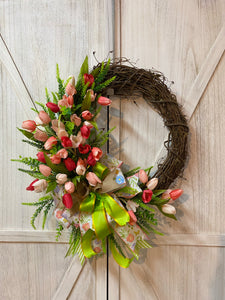 Tulips Grapevine Wreath - Pinks