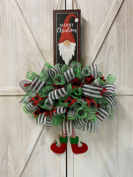 Gnome Elf Christmas Wreath - Rail