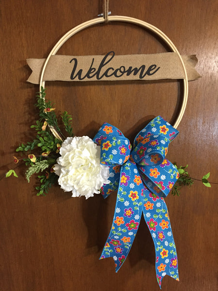 Welcome Peony Wreath - (multiple bow options)