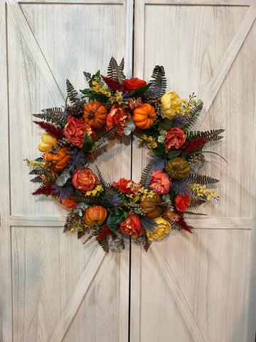 Fall Peony and Pumpkin Wreath