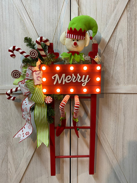 Elf on the Ladder Wreath - Rail