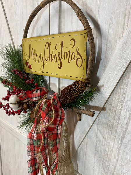 Merry Christmas Wreath - Grapevine Hoop