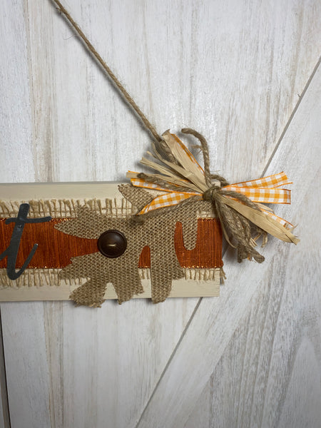 Harvest Sign with burlap Leaf