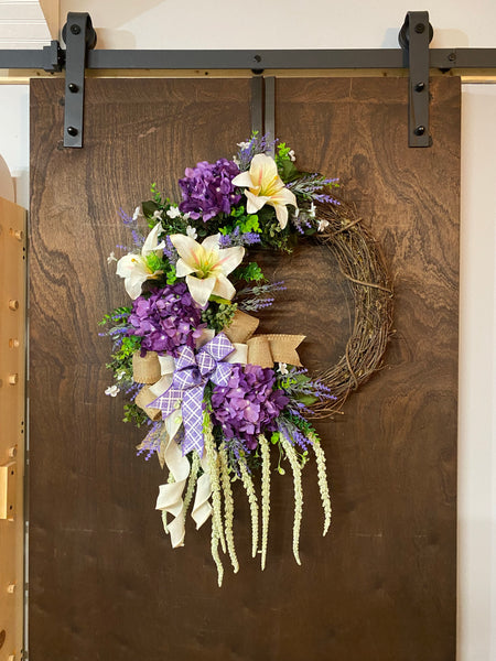 Easter Lily & Hydrangea Grapevine Wreath