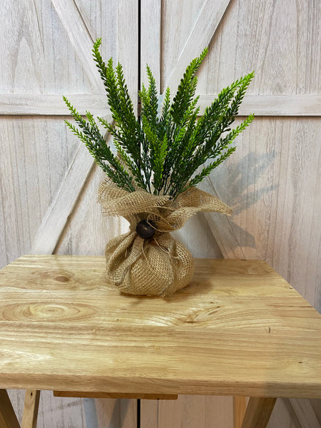 Burlap Sack Arrangement (Greenery or Flowering bush)