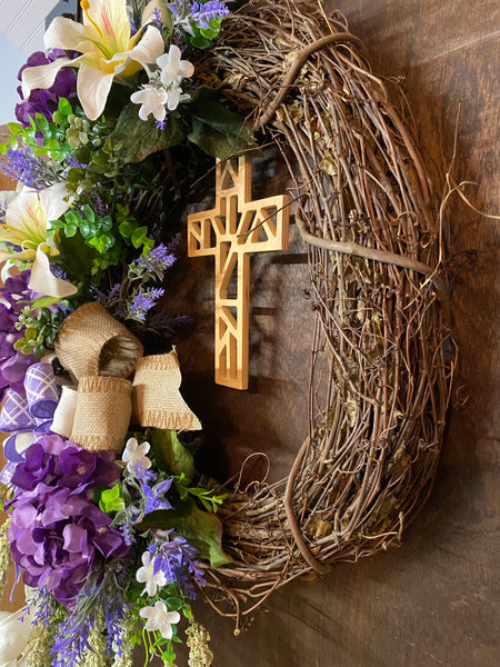 Easter Lily & Hydrangea Grapevine Wreath