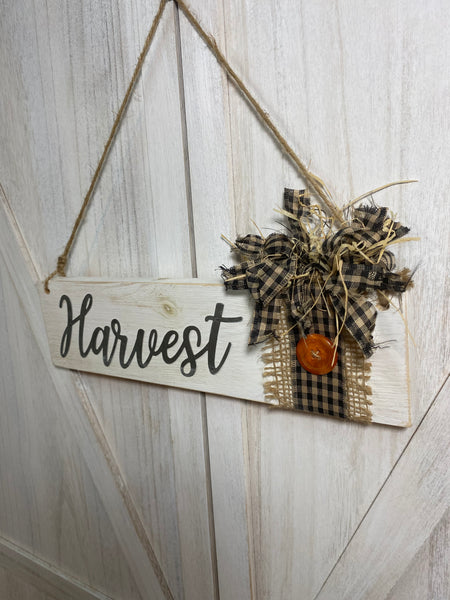 Harvest Sign with plaid bow