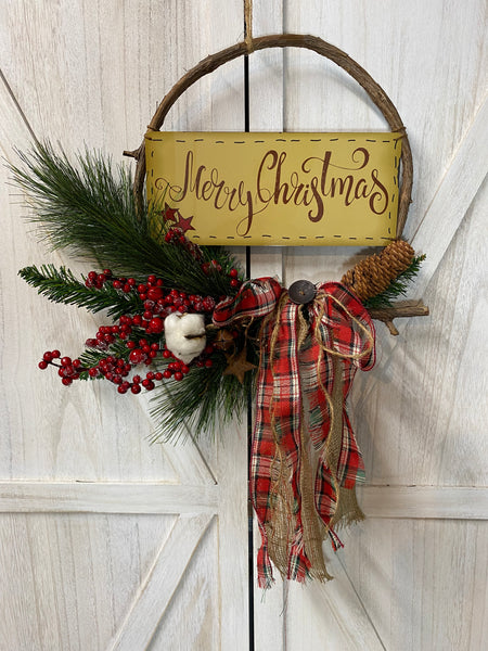 Merry Christmas Wreath - Grapevine Hoop