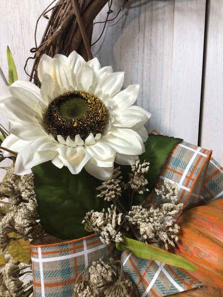 Ivory Sunflower & Pumpkins Wreath