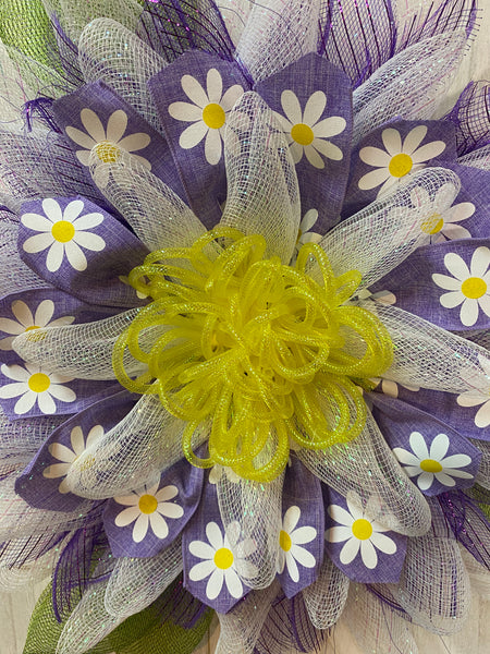 Purple Daisy Ribbon Flower Wreath