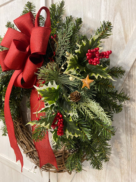 Holly Berry and Evergreen Wreath