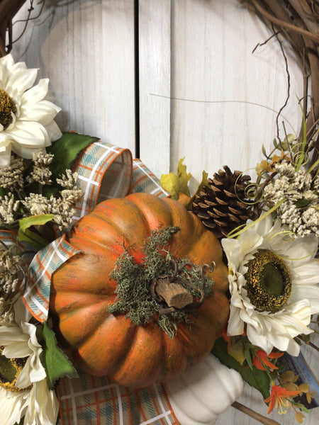 Ivory Sunflower & Pumpkins Wreath