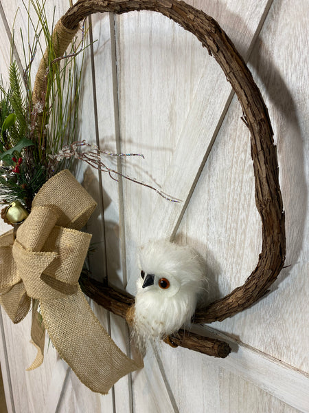 Winter Owl - Grapevine Hoop Wreath