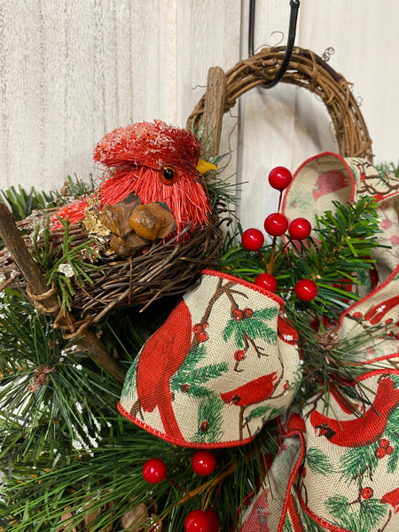 Rustic Red Bird Winter Swag