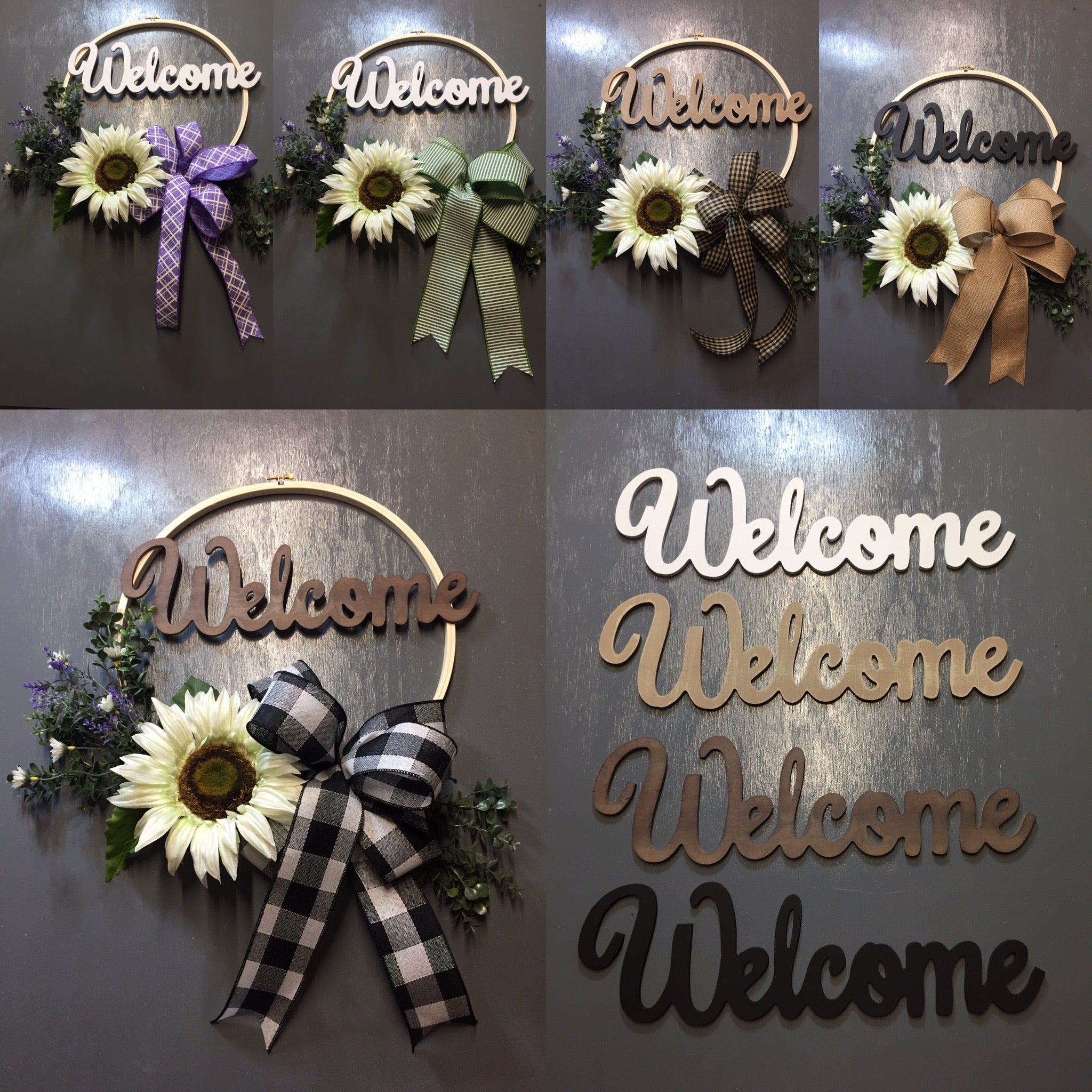 Welcome White Sunflower - (bow and sign color options)