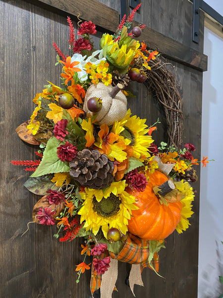 Sunflower & Pumpkin Fall Wreath