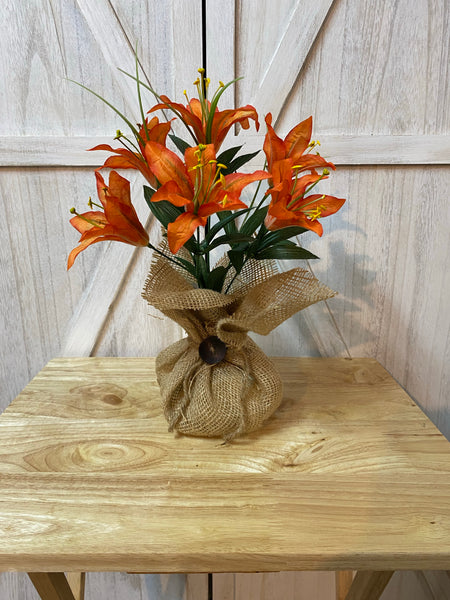 Burlap Sack Arrangement (Greenery or Flowering bush)