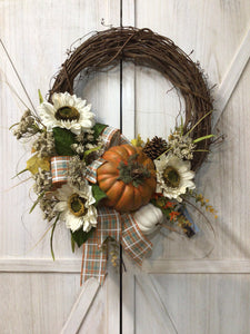 Ivory Sunflower & Pumpkins Wreath