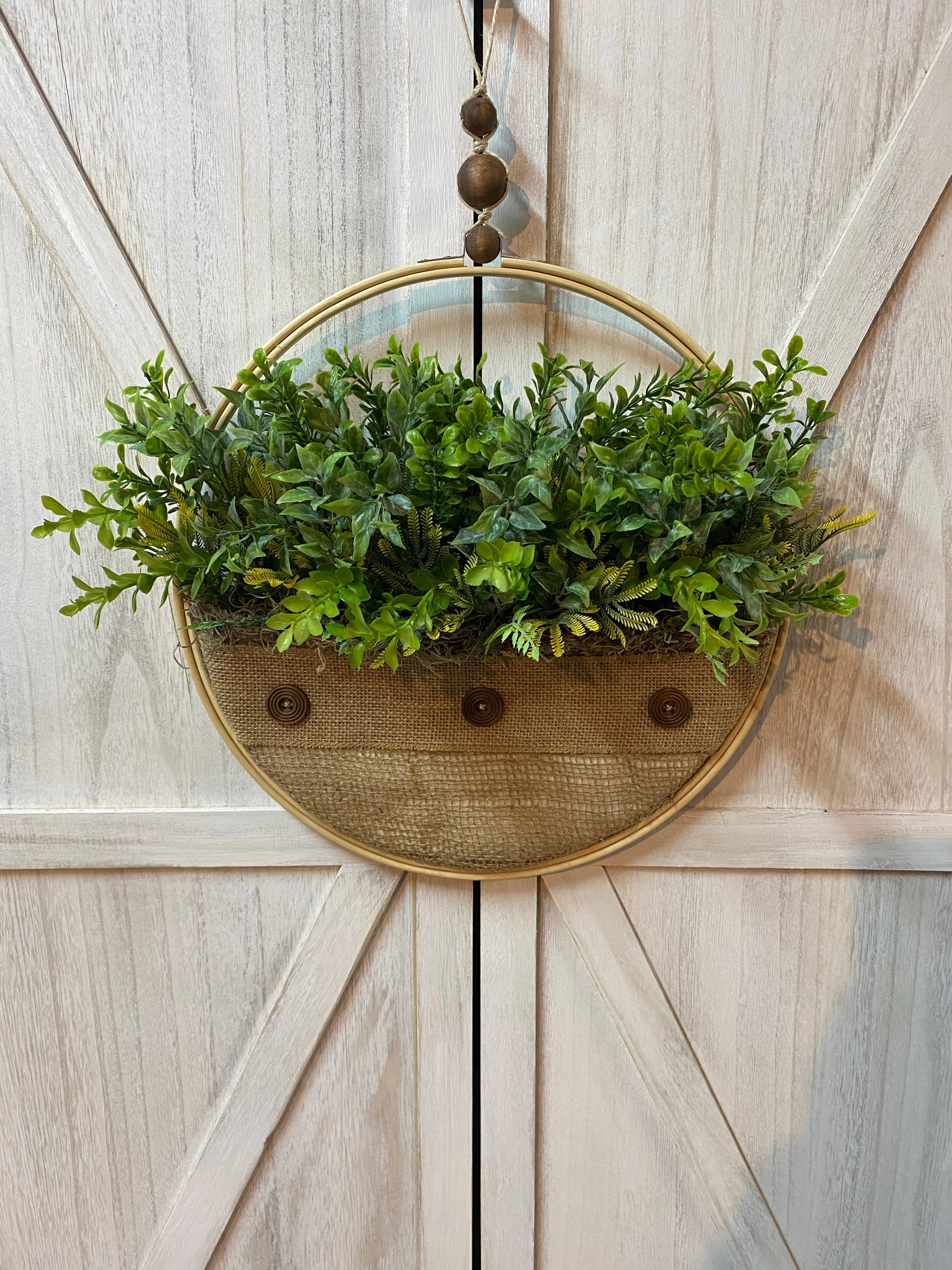 Hoop Wreath - Boxwood, Buttons and Beads