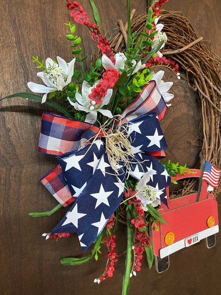 Patriotic Americana Red Truck Wreath