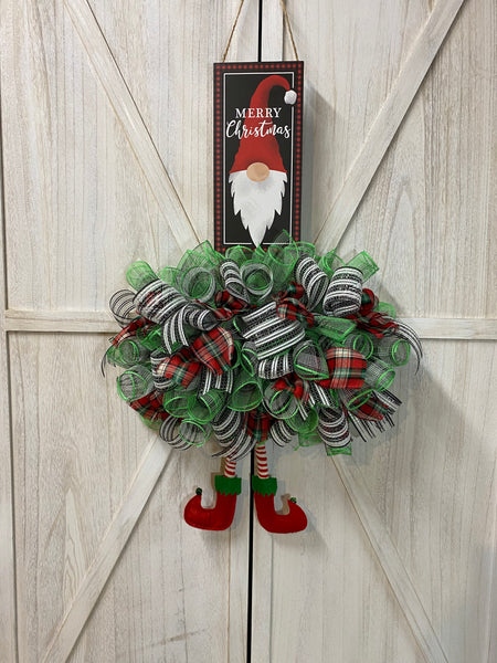 Gnome Elf Christmas Wreath - Rail