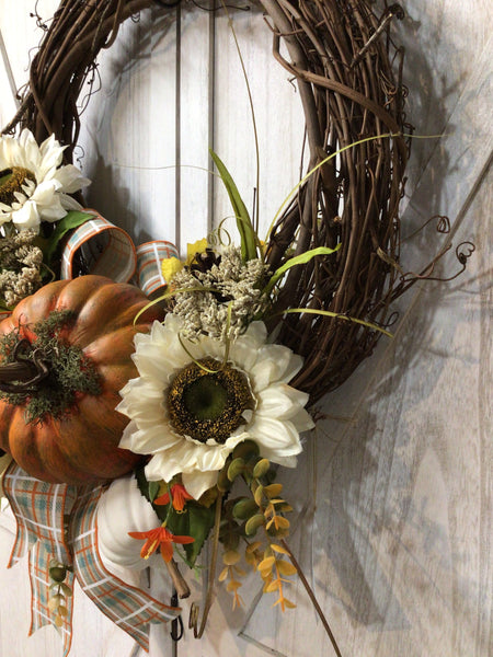 Ivory Sunflower & Pumpkins Wreath